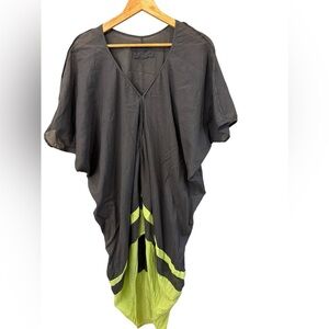 Biasa Women’s Kaftan Black with Green Cotton One Size Fits Most